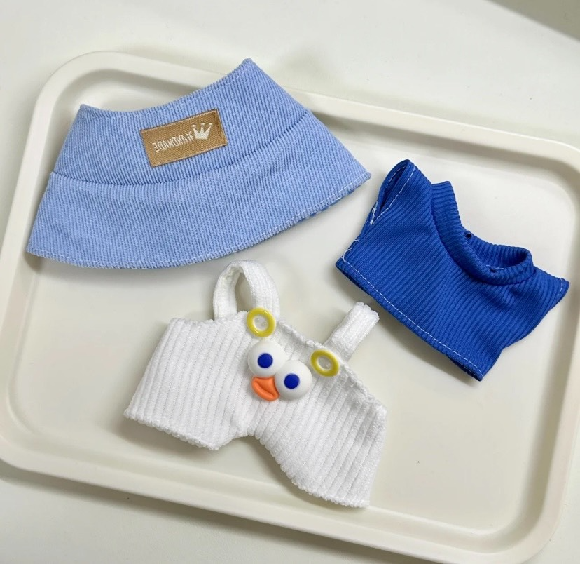 Charming Labubu Doll Outfit: Blue Checkered Hat, Cozy Sweater & Adorable Corduroy Overalls - Image 5