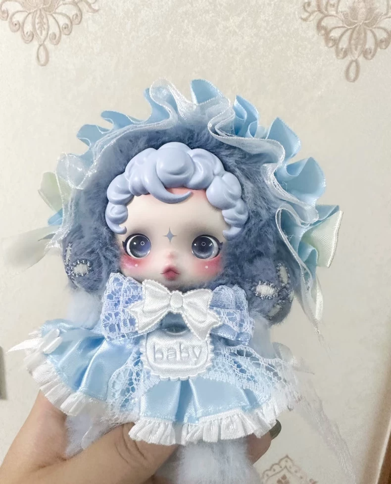 Charming Skullpanda Doll Outfit: Elegant Headband & Stylish Skirt in Blue, Yellow & Pink | Perfect for Collectors - Image 1
