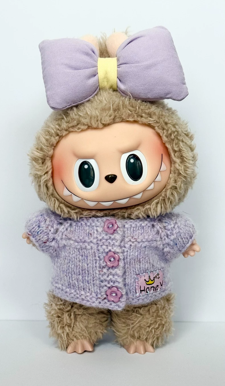 Handmade LABUBU Knit Cardigan Outfit with Adorable Bows – Soft Wool & Vibrant Colors - Image 1