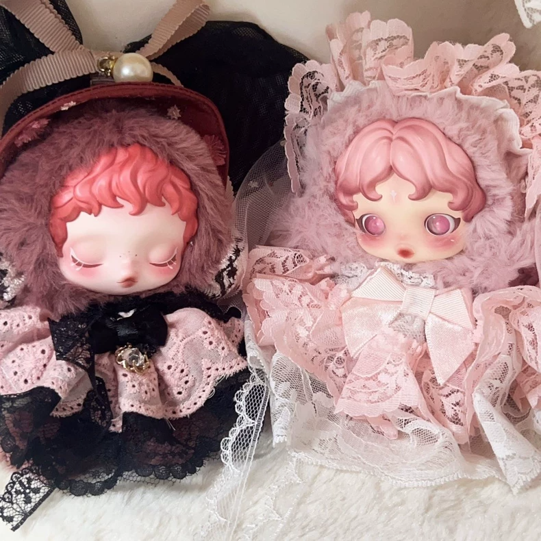 Enchanting Skullpanda Doll Outfit: Elegant Lace Dress & Headpiece in Pastel Pink - Image 7