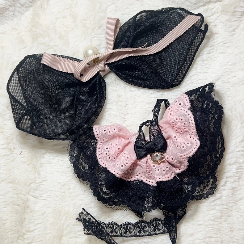 Enchanting Skullpanda Doll Outfit: Elegant Lace Dress & Headpiece in Pastel Pink - Image 8