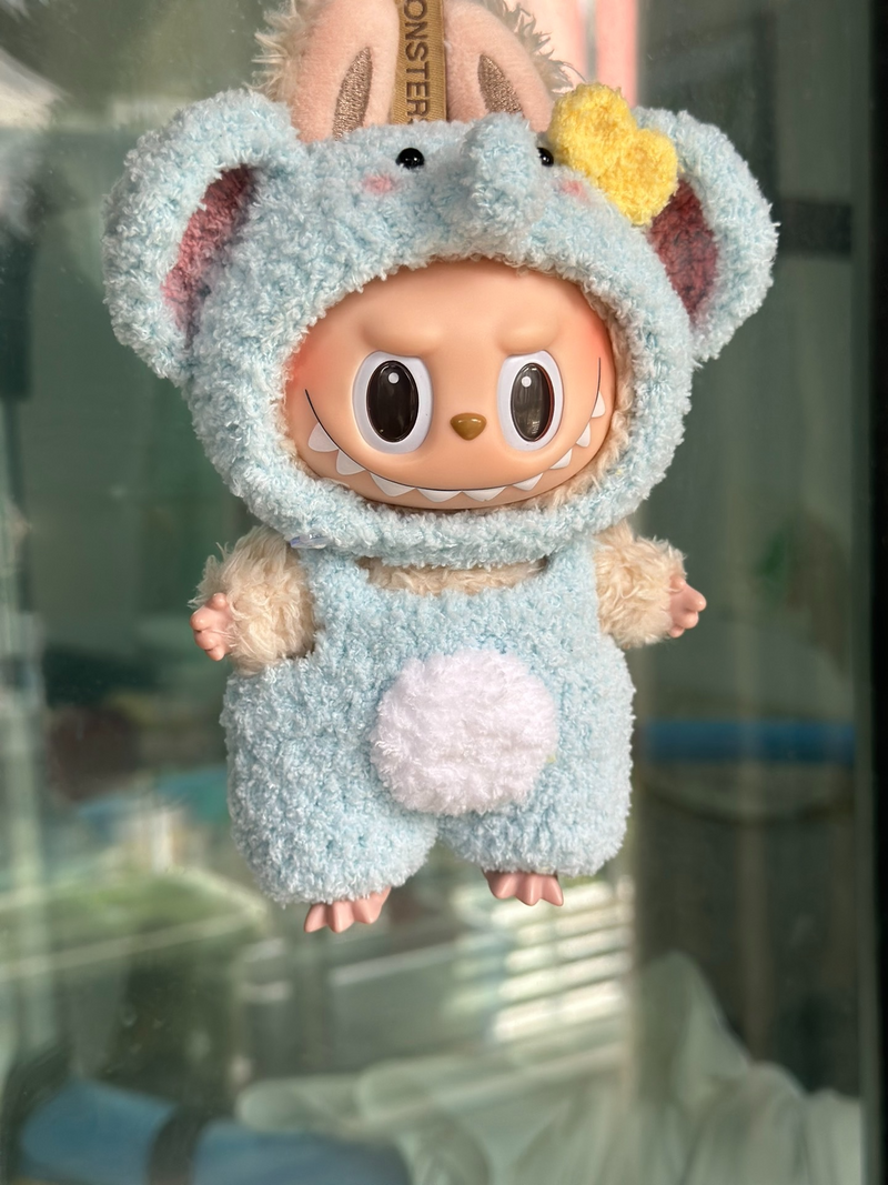 Charming Labubu Doll Outfit: Pastel Blue Hat & Overalls for THE MONSTERS Series - Image 2