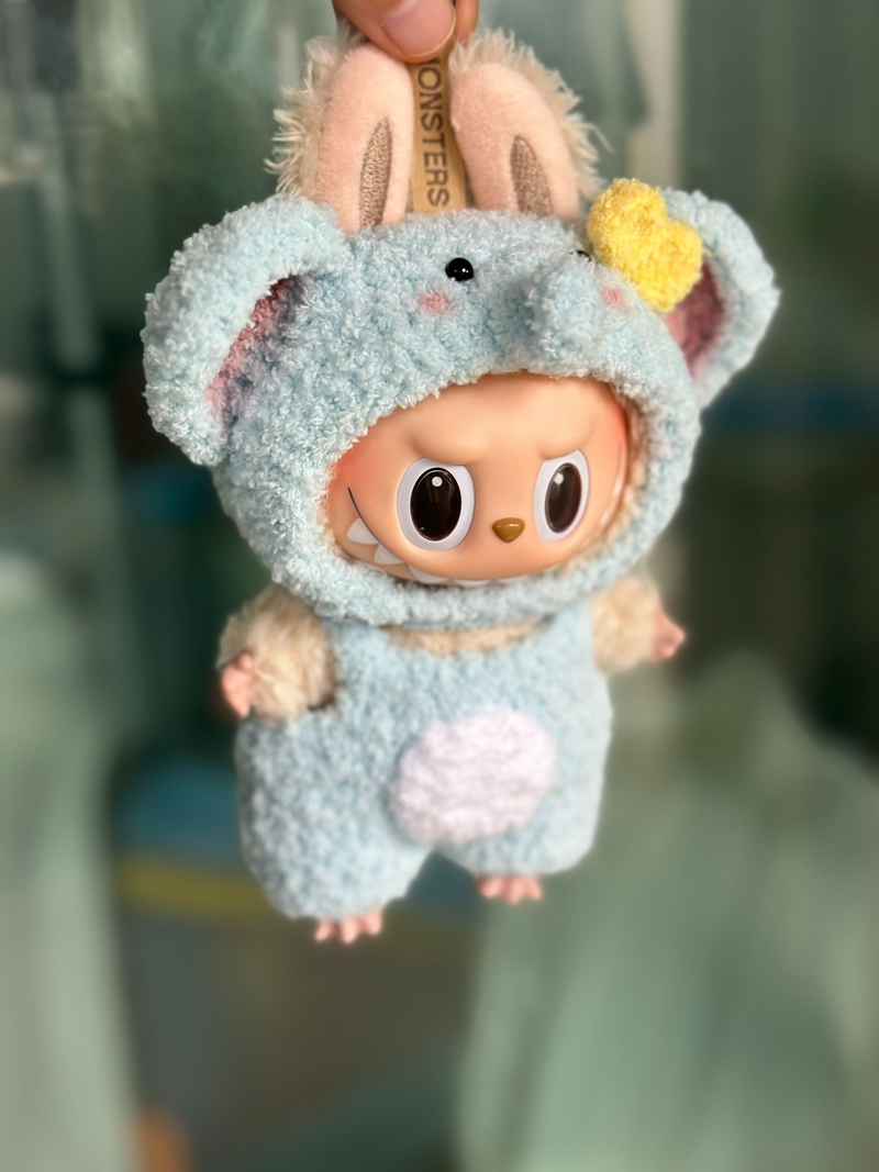 Charming Labubu Doll Outfit: Pastel Blue Hat & Overalls for THE MONSTERS Series - Image 3