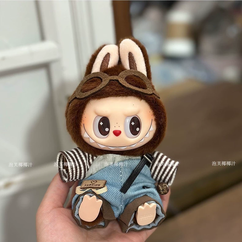 Charming Labubu Doll Outfit: Striped Shirt & Denim Overalls for Stylish Play & Display - Image 2