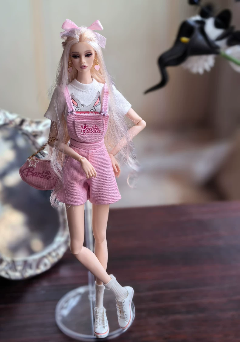 Charming Rabbit Ears BJD 1/6 Doll Outfit – Playful & Fashionable Pastel Pink Ensemble - Image 1