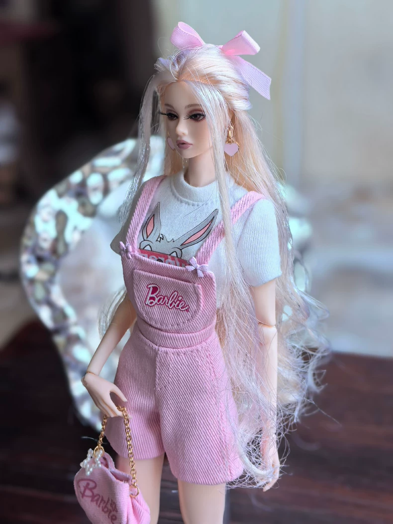 Charming Rabbit Ears BJD 1/6 Doll Outfit – Playful & Fashionable Pastel Pink Ensemble - Image 2