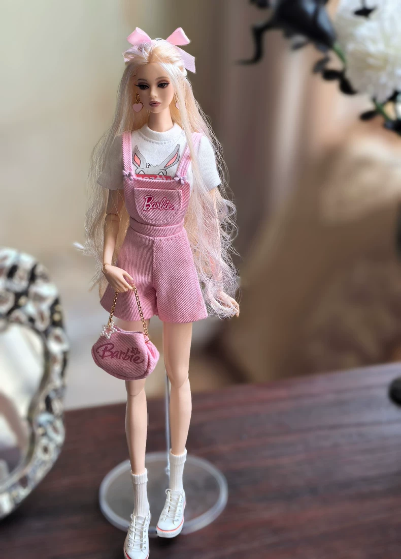 Charming Rabbit Ears BJD 1/6 Doll Outfit – Playful & Fashionable Pastel Pink Ensemble - Image 3