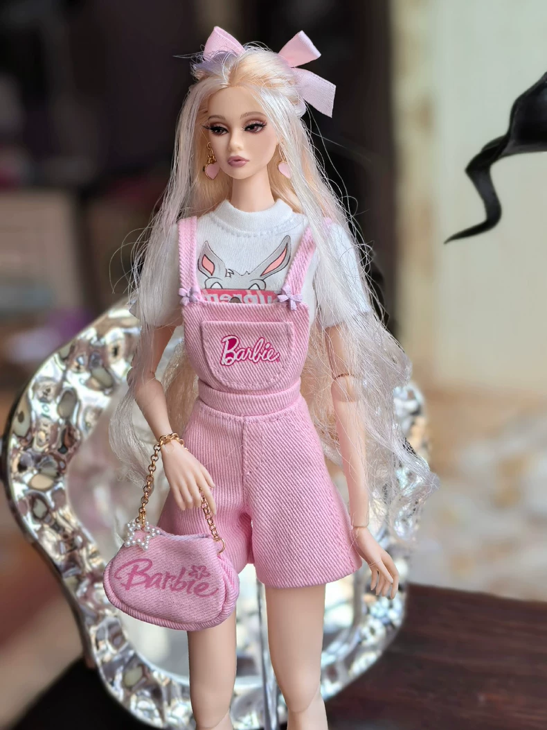 Charming Rabbit Ears BJD 1/6 Doll Outfit – Playful & Fashionable Pastel Pink Ensemble - Image 4