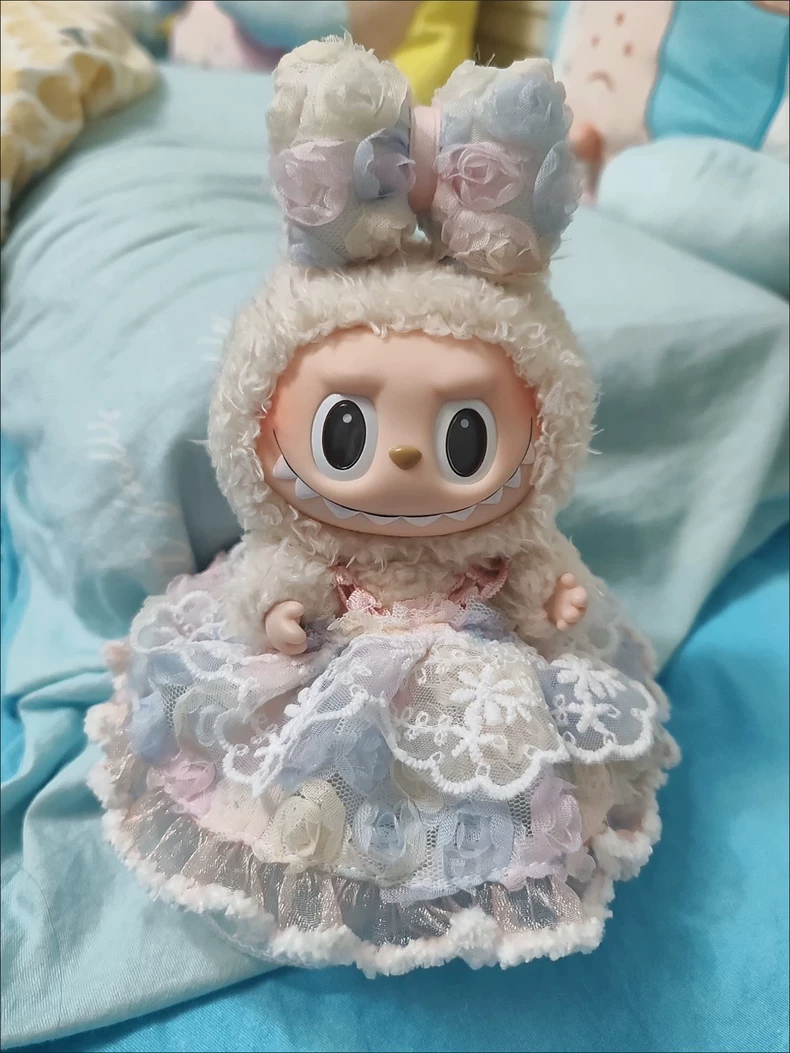 Whimsical Labubu Doll Outfit: Pastel Lace Ensemble with Floral Headband for Collectors & Play - Image 3
