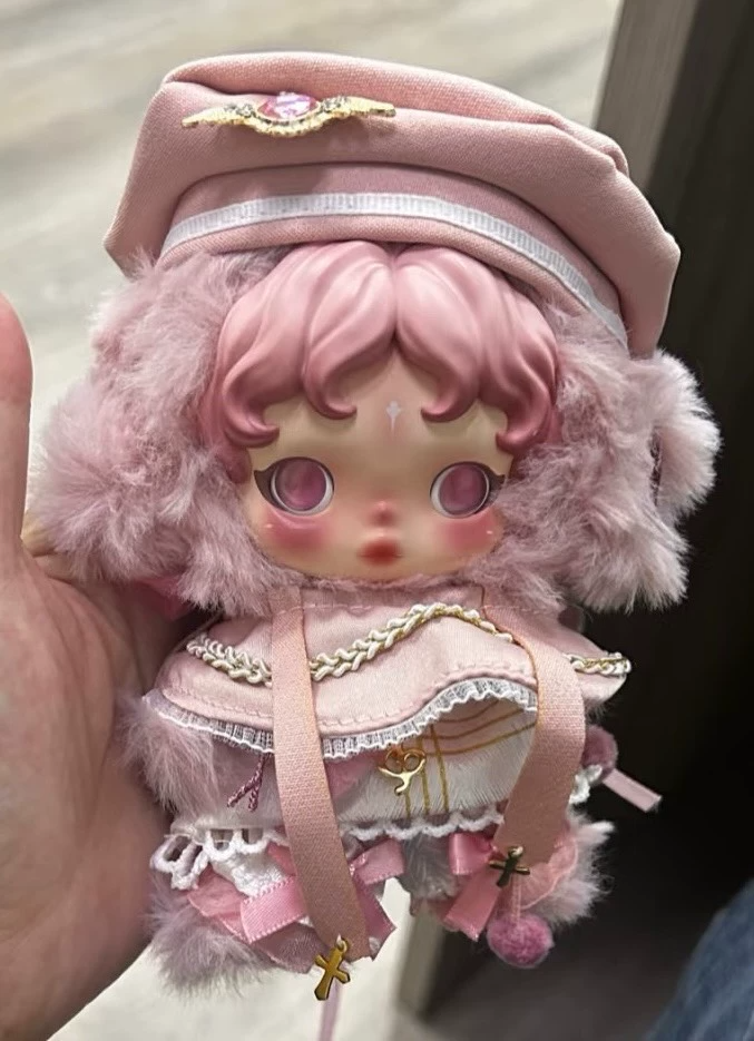 Charming Skullpanda Doll Outfit: Pink & Blue Headband & Skirt Ensemble for Collectors - Image 1