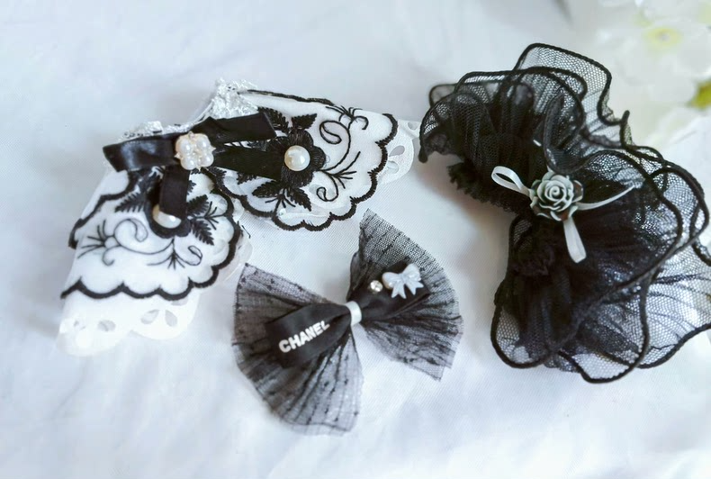 Elegant Chanel-Inspired Labubu Outfit: Black & White Lace & Satin Ensemble with Pearl Embellishments - Image 7