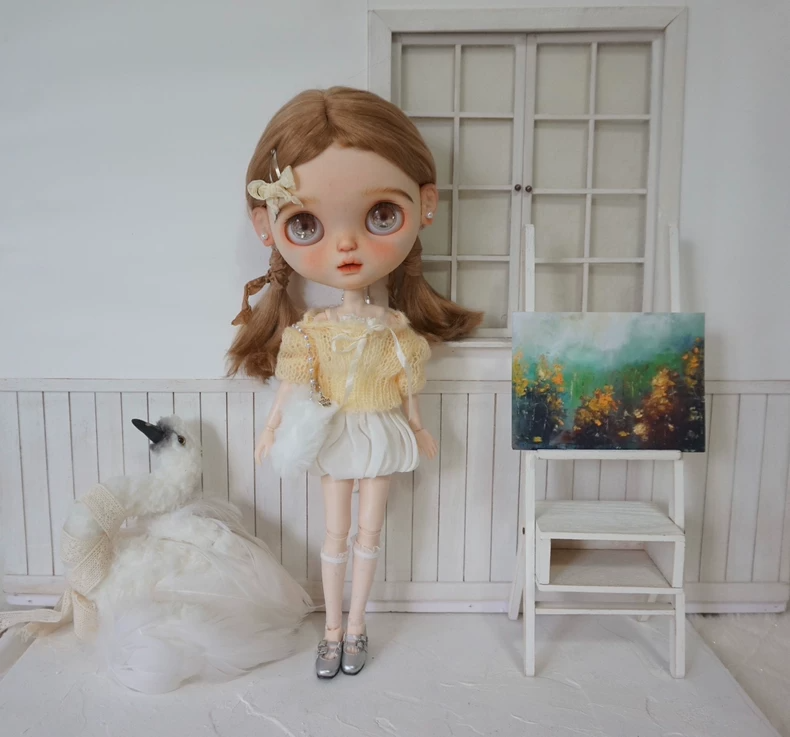 Elegant Blythe Doll Outfit: White Floral Skirt & Lace Socks for OB22/OB24 | BJD Fashion - Image 9