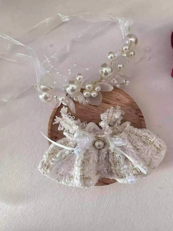 Elegant Skullpanda Doll Outfit: Lace & Pearl Embellished with Plush Fur – Collector’s Dream - Image 5