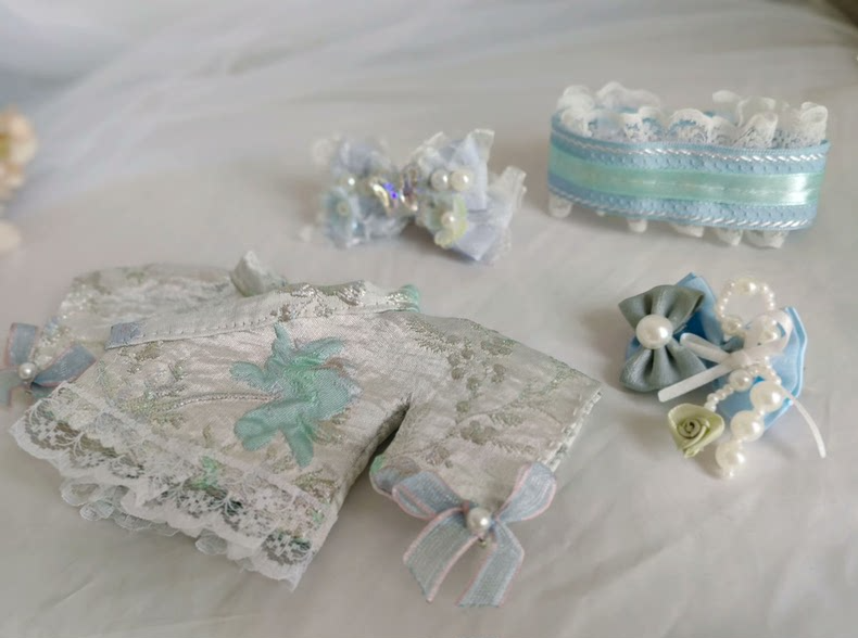 Elegant Cherry Blossom LABUBU Doll Outfit: Light Blue & Silver Embroidery, Japanese-Inspired Style - Image 7