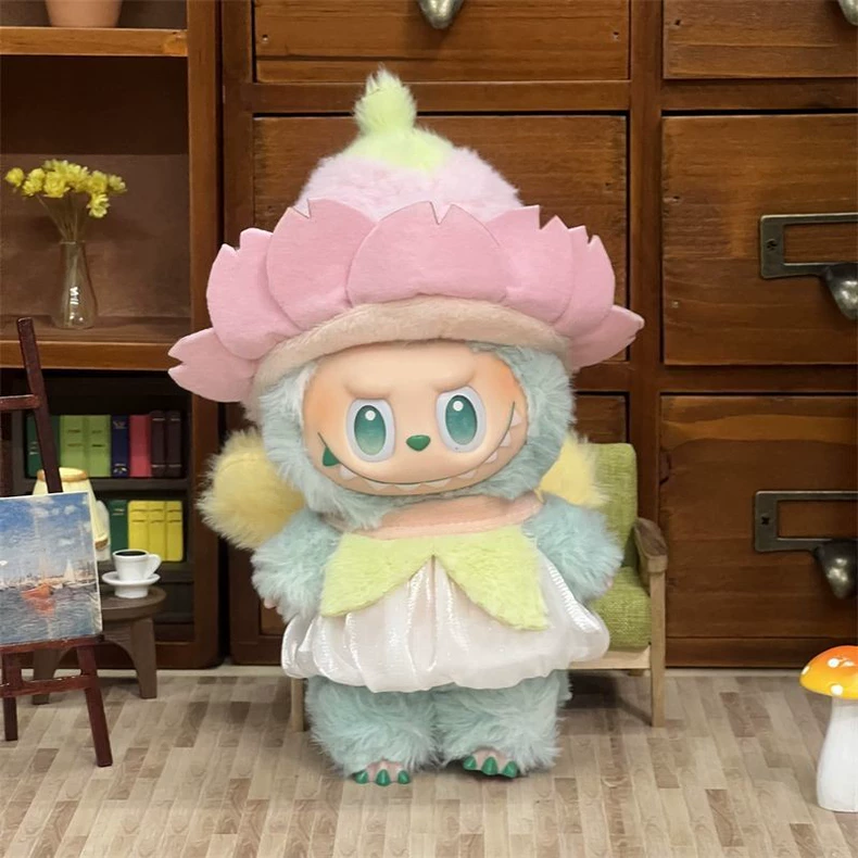 Whimsical Labubu Doll Outfit: Pastel Hat, Skirt & Wings Ensemble for 17cm Dolls - Image 1