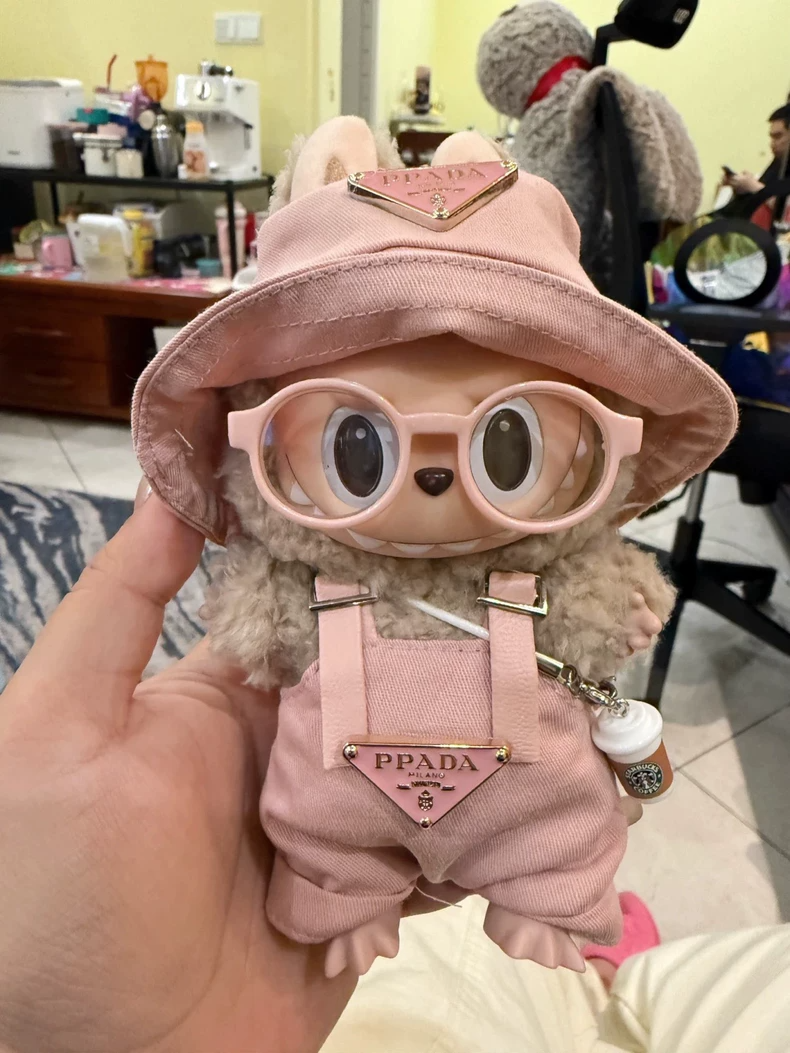 Whimsical Labubu Doll in Pink Prada Outfit – Adorable Collectible with Metallic Accents - Image 1