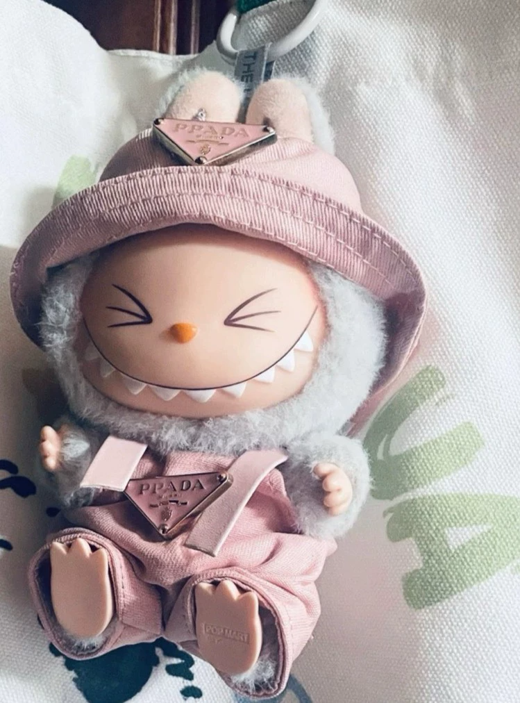 Whimsical Labubu Doll in Pink Prada Outfit – Adorable Collectible with Metallic Accents - Image 2