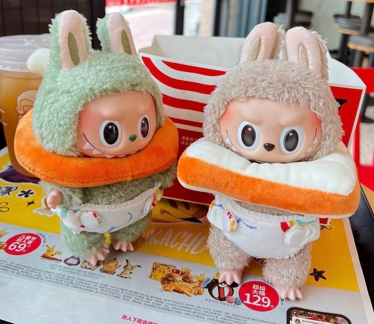 Whimsical Labubu Doll Outfits: Playful Toast & Chicken Leg Design, Soft Plush Collectibles - Image 1