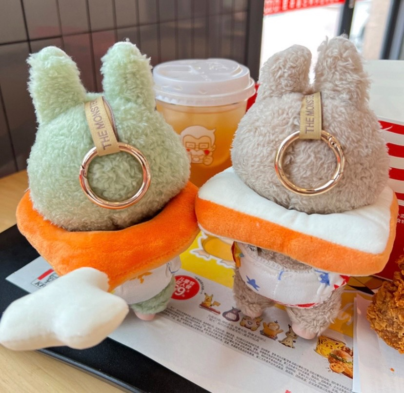 Whimsical Labubu Doll Outfits: Playful Toast & Chicken Leg Design, Soft Plush Collectibles - Image 4