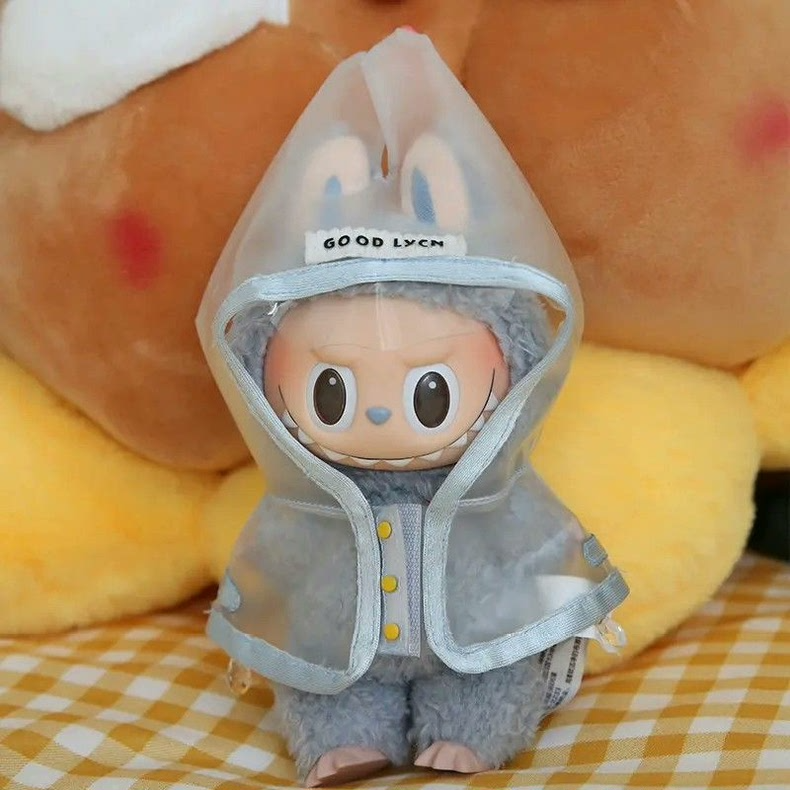 Charming Transparent Labubu Doll Raincoat – Vibrant Yellow Buttons & Durable PVC - Image 1