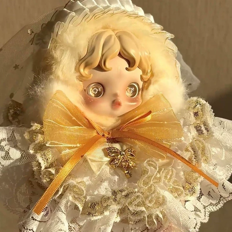 Luxurious Skullpanda Doll Outfit: Elegant White & Gold Ensemble with Adjustable Headband & Layered Skirt - Image 4