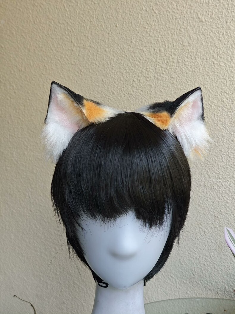 Handmade Calico Cat Ears – Plush & Realistic Cosplay - Image 3