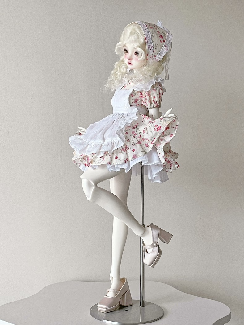 Exquisite BJD 1/4 Doll Outfit: Elegant Dress, Apron & Headscarf Set for Blue & Pink Dolls | Pastel Floral Design - Image 7