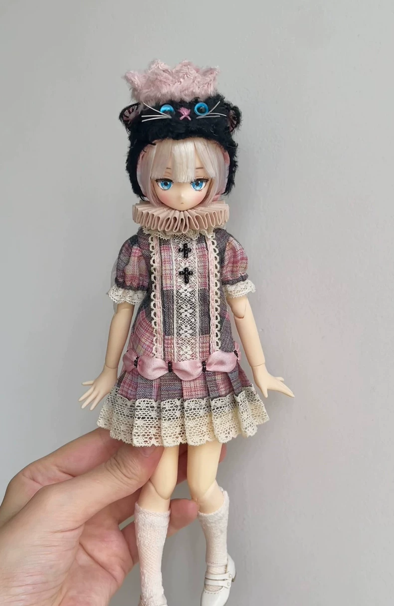 Whimsical Blythe Doll Outfit: Plaid Dresses & Cat Hats for OB22, Mini Cat Body & Azone - Image 6