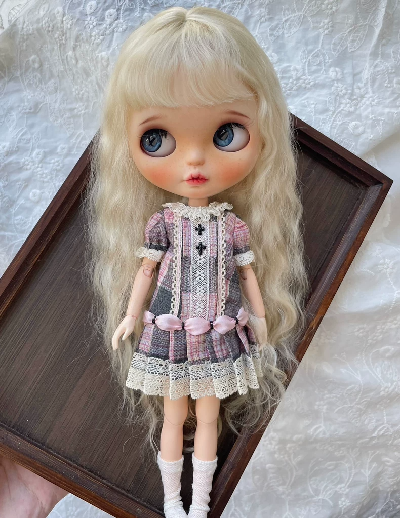 Whimsical Blythe Doll Outfit: Plaid Dresses & Cat Hats for OB22, Mini Cat Body & Azone - Image 8