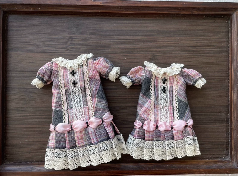 Whimsical Blythe Doll Outfit: Plaid Dresses & Cat Hats for OB22, Mini Cat Body & Azone - Image 9