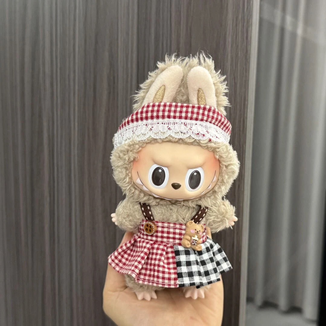 Charming LABUBU 17cm Doll Outfit Set: Blue & Red Hats & Dresses for 1st & 2nd Gen Dolls - Image 2