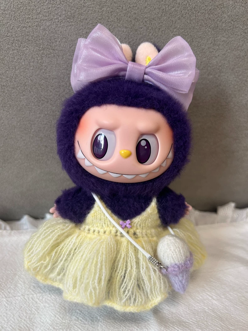 Whimsical LABUBU Outfit: Fluffy Yellow Tutu, Purple Bow & Ice Cream Bag – Playful & Enchanting! - Image 1
