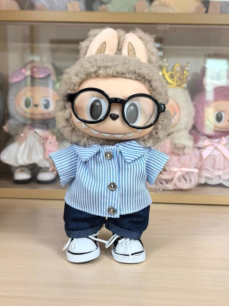 Chic LABUBU Doll Outfit – Denim & Striped Blue Shirt for Collectors | Adjustable & Durable - Image 3