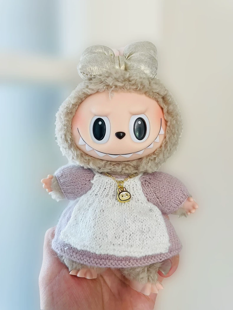 Charming Labubu Doll Outfit: Cozy Dress, Elegant Bow & Necklace – Perfect for Collectors & Playtime! - Image 1