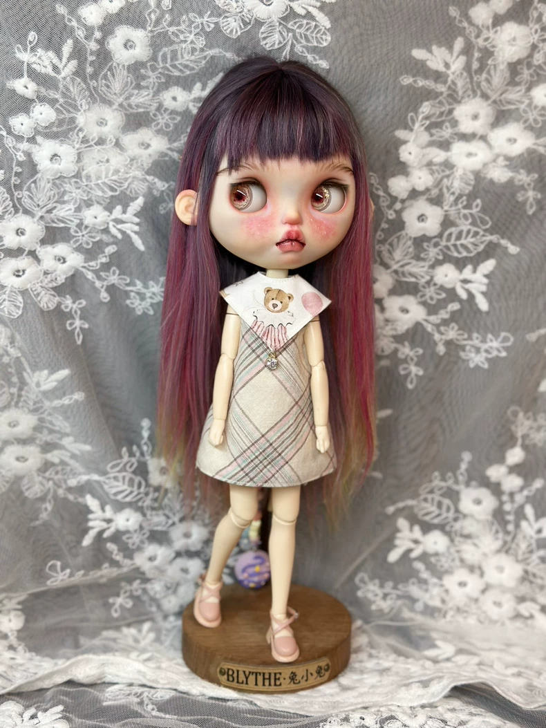 Charming Blythe Doll Plaid Dress with Teddy Bear Collar – Elegant & Playful Outfit for OB24 & AZ Bodies - Image 8