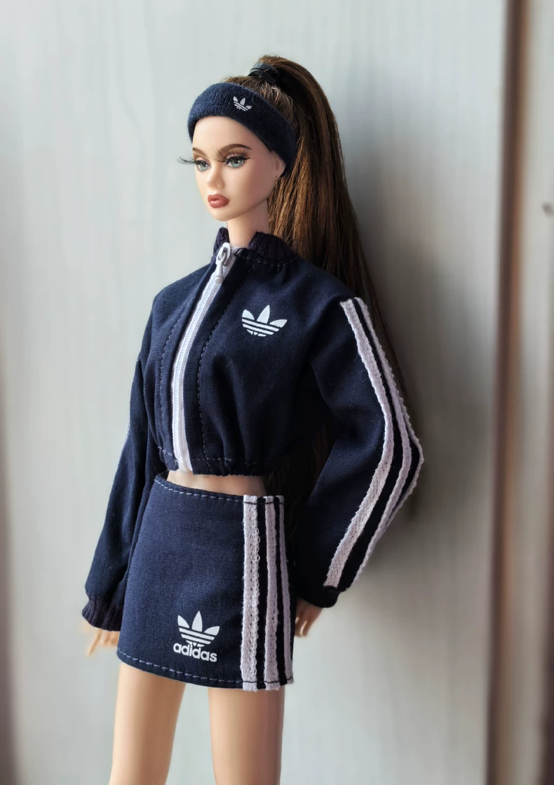 Sporty Navy Blue BJD 1/6 Doll Outfit – Jacket, Skirt & Accessories for Barbie & FR Dolls - Image 1