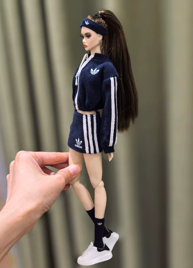 Sporty Navy Blue BJD 1/6 Doll Outfit – Jacket, Skirt & Accessories for Barbie & FR Dolls - Image 2
