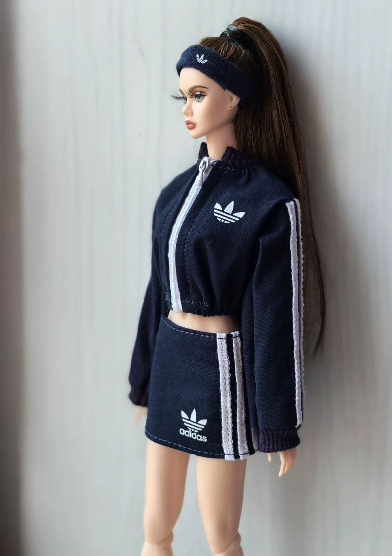 Sporty Navy Blue BJD 1/6 Doll Outfit – Jacket, Skirt & Accessories for Barbie & FR Dolls - Image 3