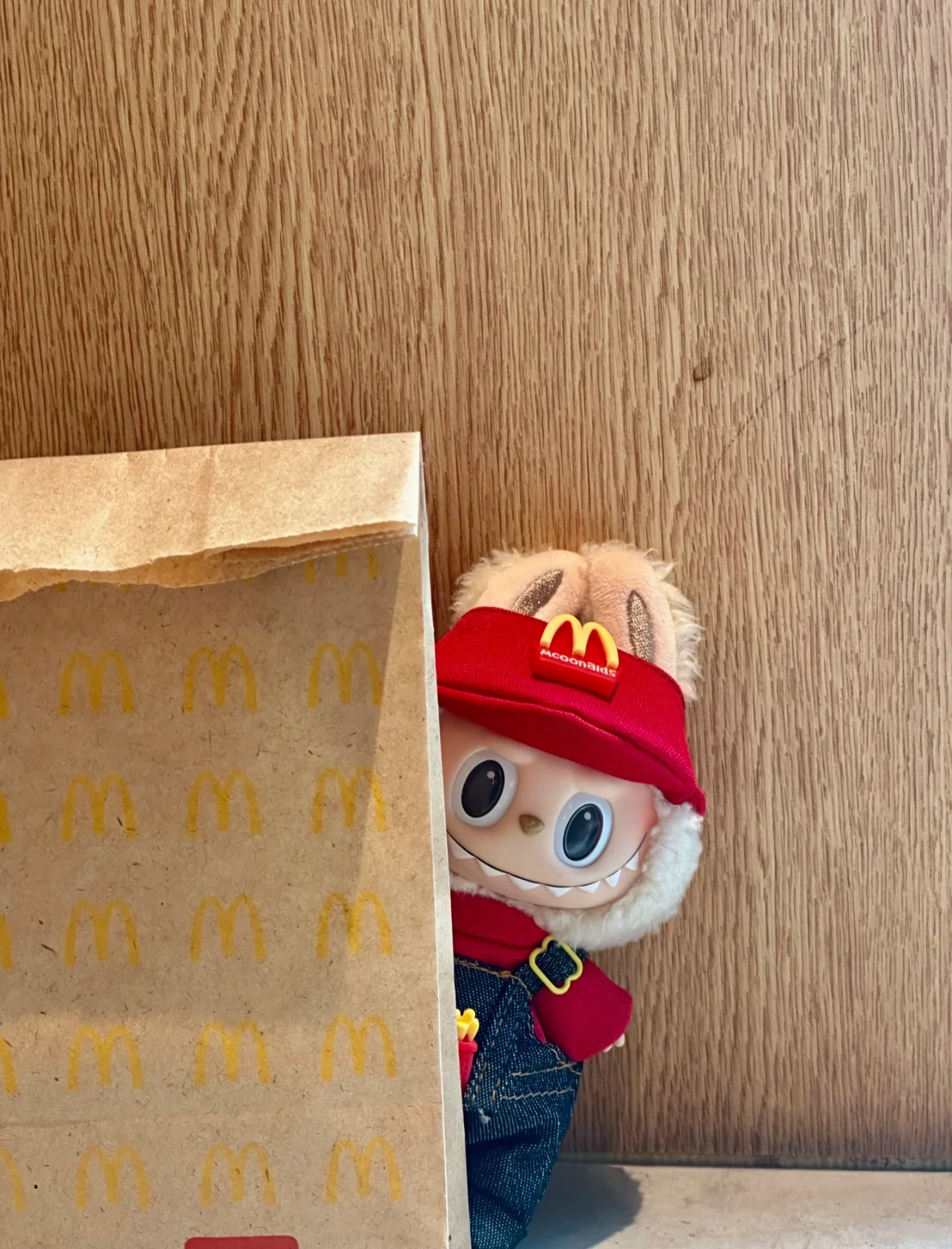 Vibrant McDonald's-Themed LABUBU Doll Outfit – Red Cap, Denim & Accessories for Collectors - Image 1