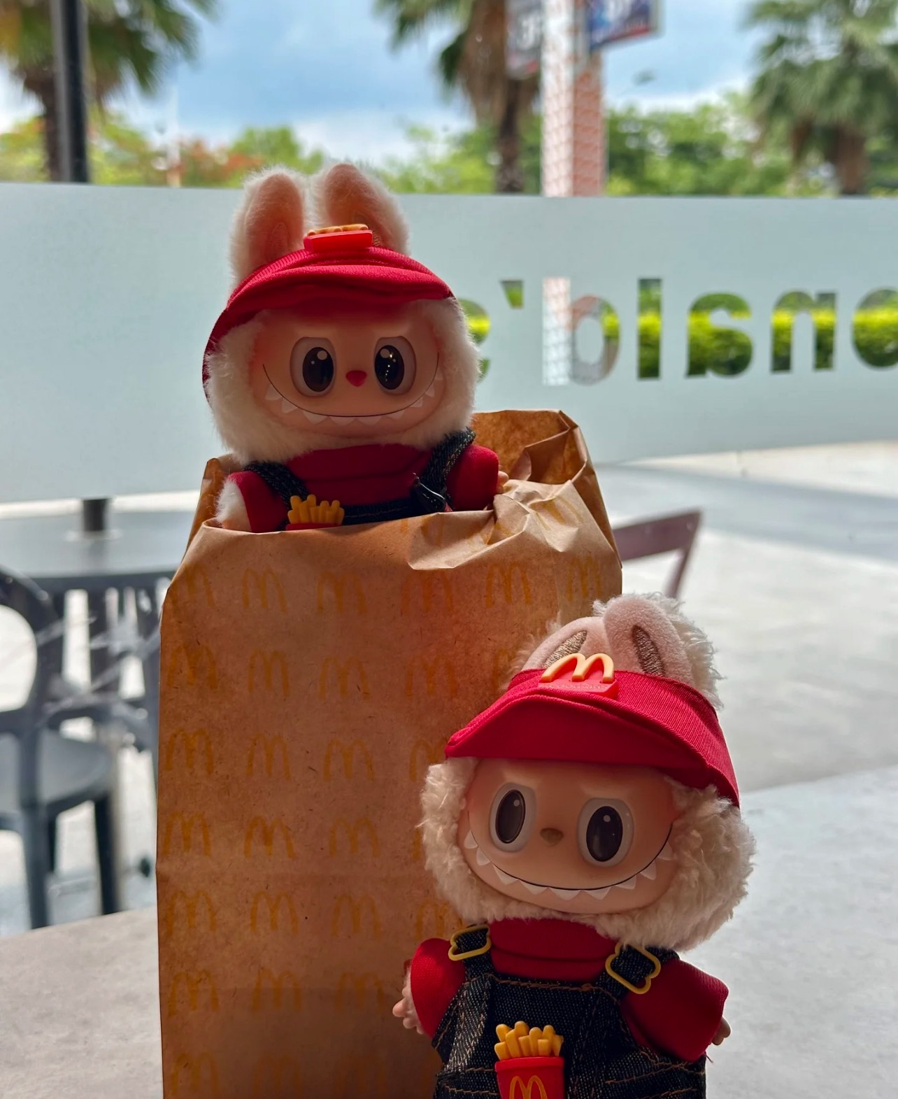 Vibrant McDonald's-Themed LABUBU Doll Outfit – Red Cap, Denim & Accessories for Collectors - Image 3