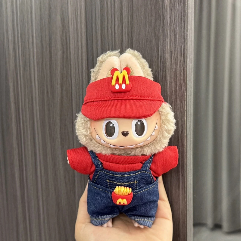 Vibrant McDonald's-Themed LABUBU Doll Outfit – Red Cap, Denim & Accessories for Collectors - Image 4