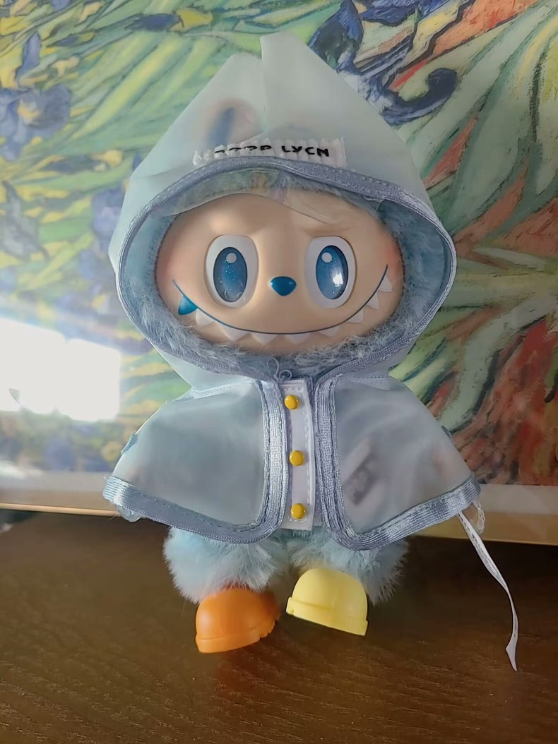 Charming LABUBU Rain-Themed Outfit: Stylish Transparent Raincoat & Colorful Boots for 17cm Dolls - Image 2