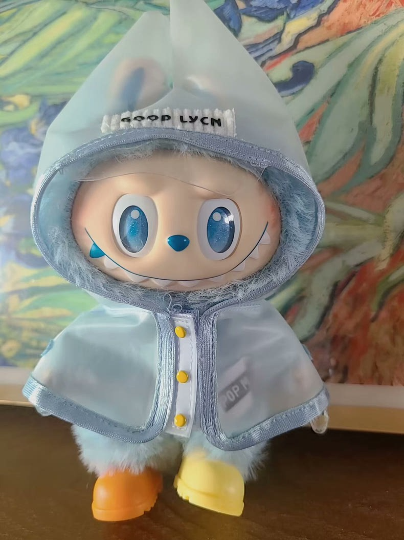 Charming LABUBU Rain-Themed Outfit: Stylish Transparent Raincoat & Colorful Boots for 17cm Dolls - Image 3
