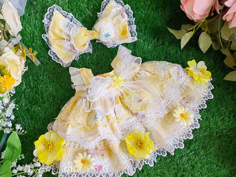 Whimsical Fairy Tale Garden Princess Dress – Enchanting Pastel Lace & Floral Design for Dolls - Image 5
