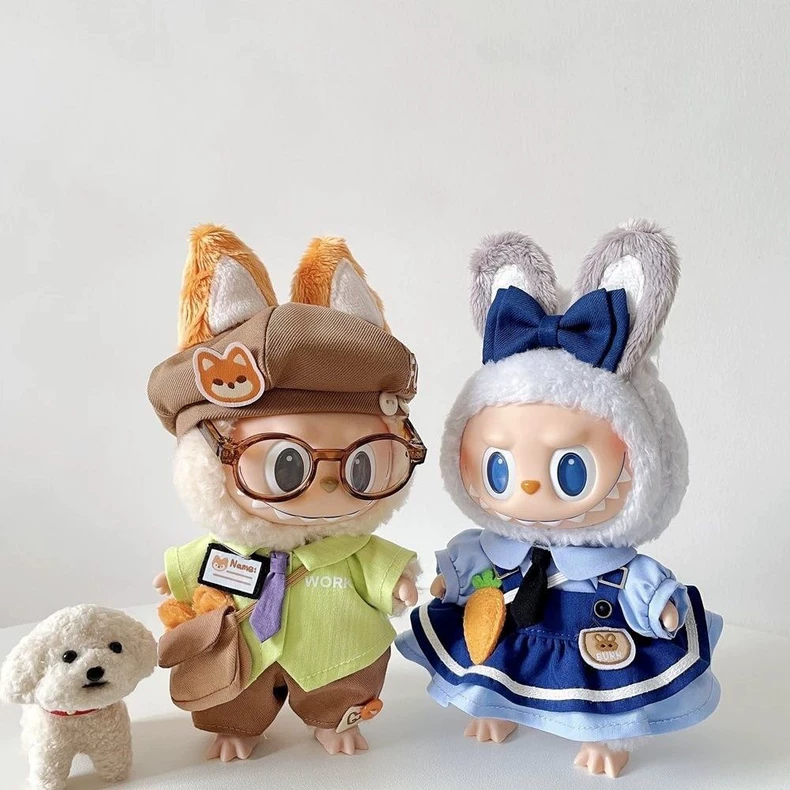 Adorable LABUBU Plush Outfits – Collectible Rabbit & Fox Doll Fashion with Hats & Glasses - Image 1