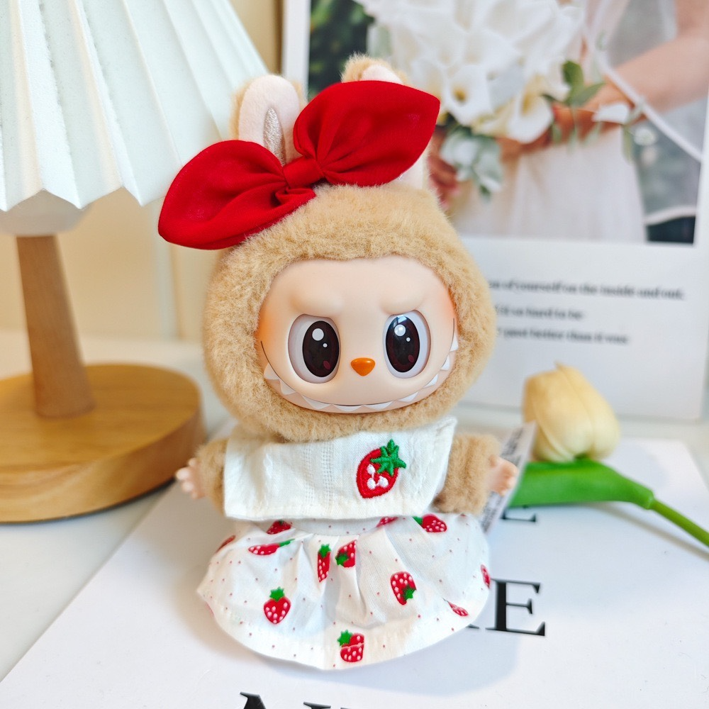 Charming Strawberry Dress with Red Bow for Labubu Dolls – Perfect for Collectors & Playtime Fun! - Image 1