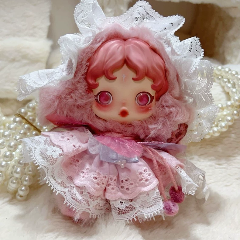 Enchanted Skullpanda Doll Outfit: Elegant Lace & Fluffy Pink Dress for Collectors - Image 1