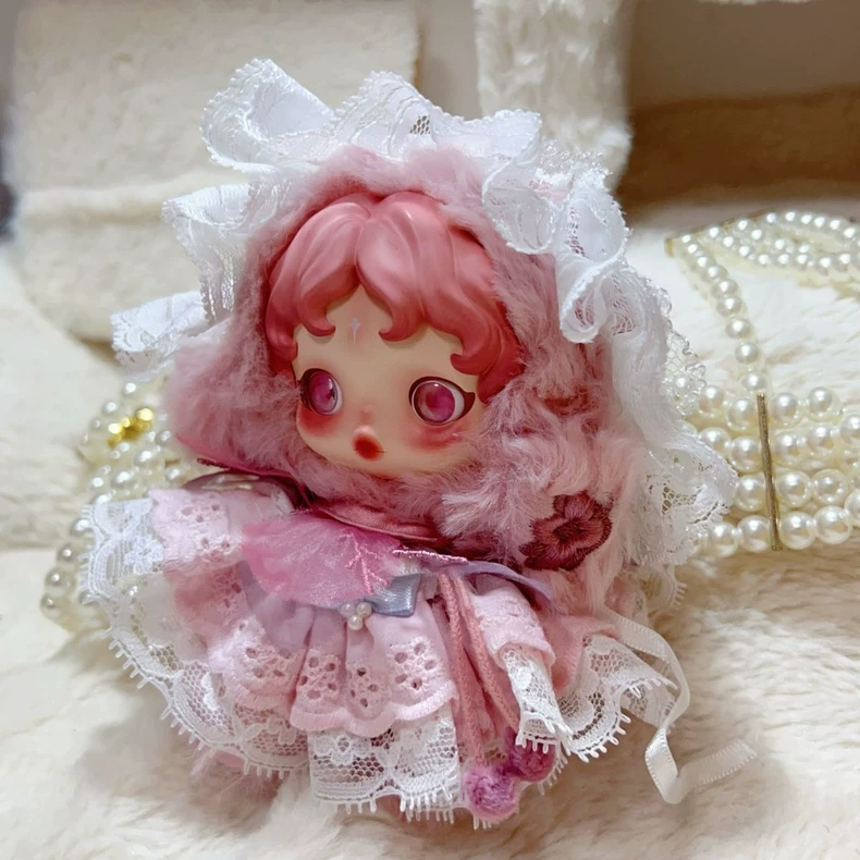 Enchanted Skullpanda Doll Outfit: Elegant Lace & Fluffy Pink Dress for Collectors - Image 3