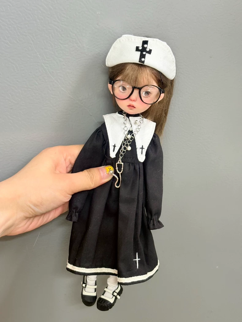 Monochrome Blythe Nurse Outfit with Cross Hat - Durable OB22 OB24 AZONE Doll Costume for Collectors - Image 8