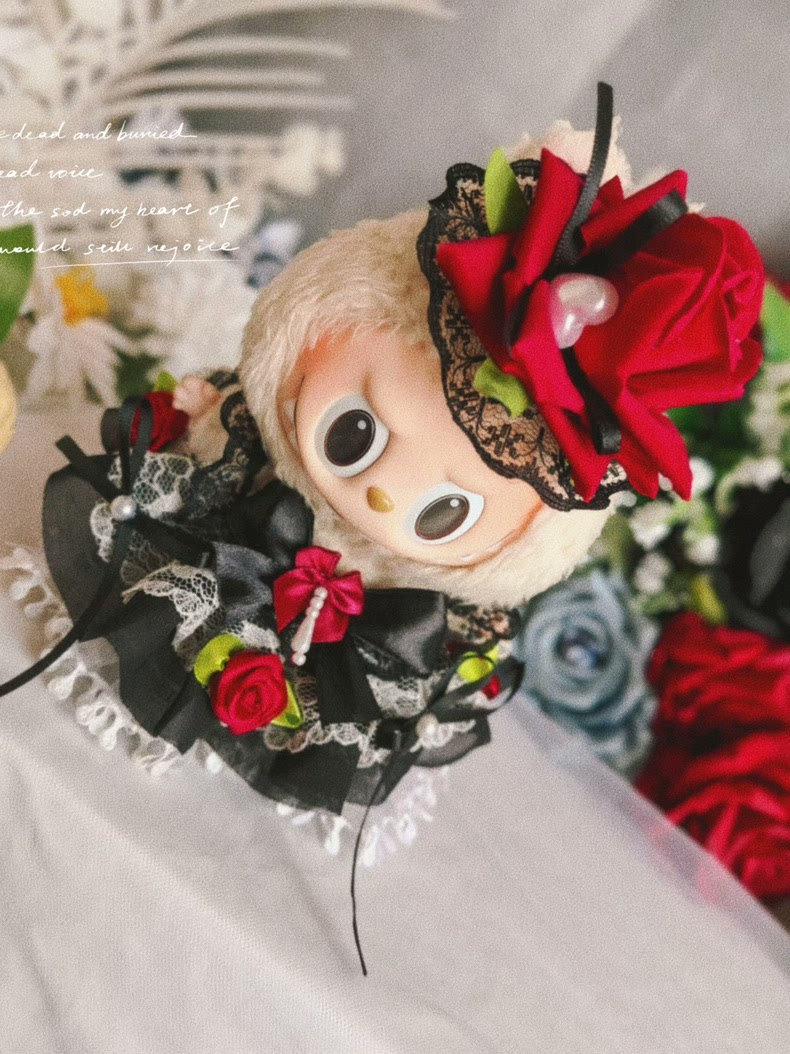 Elegant Red & Black Rose Labubu Doll Outfit – Luxurious Satin & Lace Design for Collectors - Image 2